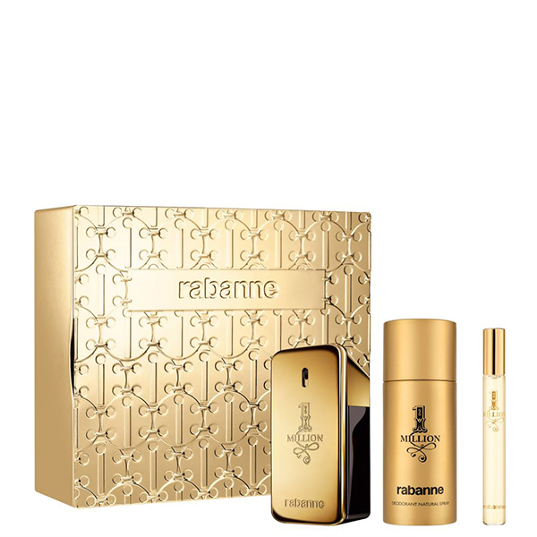 КОМПЛЕКТ 1 MILLION eau de toilette + DEOdorant SPRAY + travel SPRAY Комплект тоалетна вода, деозодарт спрей и мини аромат - Rabanne КОМПЛЕКТ 1 MILLION eau de toilette + DEOdorant SPRAY + travel SPRAY Комплект тоалетна вода, деозодарт спрей и мини аромат - Rabanne