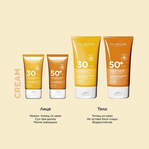 Youth-Protecting Body Sunscreen High Protection SPF30  | Clarins | Защитен крем за тяло с висока защита SPF30