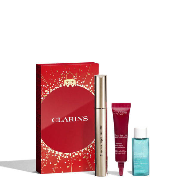 КОМПЛЕКТ Clarins Sensational Eyes Комплект спирала за мигли, почистващ продукт за очи и мини серум за очи - Clarins