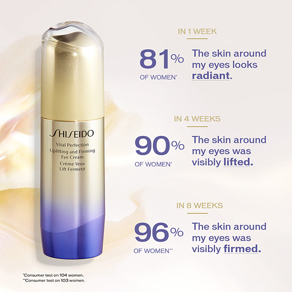 SHISEIDO VITAL PERFECTION UPLIFTING AND FIRMING EYE CREAM | Shiseido | Анти-ейдж крем за околоочната зона, който видимо намалява тъмни кръгове и бръчки около очите само за 1 седмица